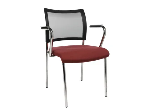 Bezoekersstoel Stof Bordeauxrood Rug Netbekleding Zwart Armleuningen