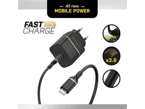 OtterBox EU Wall Charger 20W USB-C + USB-C kabel 1m Zwart