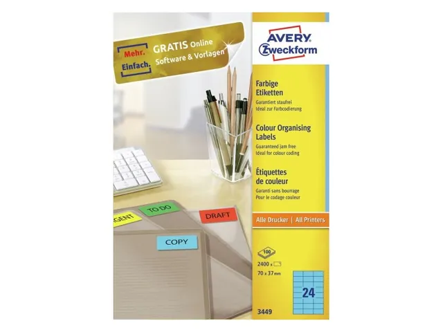 Etiquette Avery Zweckform 3449 70x37mm bleu 2400 pièces