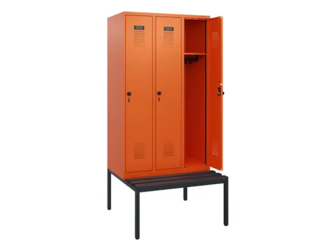 locker met bank,HxBxD 1950x900x815mm,3vak,vak B 300mm,draaigrendel