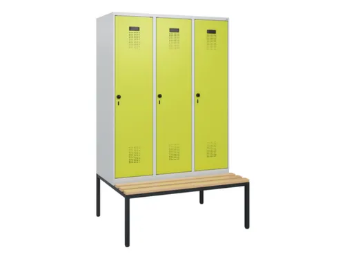 locker met bank,HxBxD 1950x1200x815mm,3vak,vak B 400mm,draaigrendel