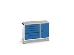 montagetafel 980x1300x600mm linoleumblad 6 laden kast front RAL7035