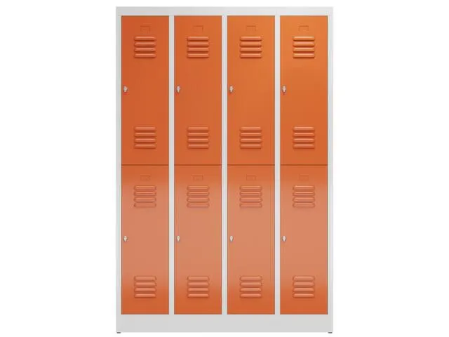 Dubbeldekse garderobekast 1800x1185x500mm 4x2vak klink RAL7035 RAL3000