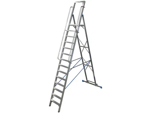 verrijdbare treden-platformladder eenzijdig 14treden stand H 3 3m