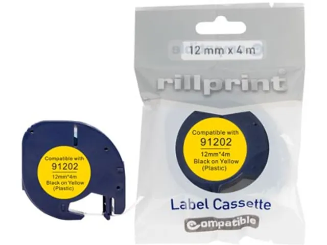 compatible LetraTAG tape voor Dymo 91202, 12 mm, plastic, geel