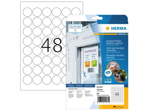 HERMA 4571 Weervaste Folie-etiketten A4 Rond 30mm removable 960 stuks
