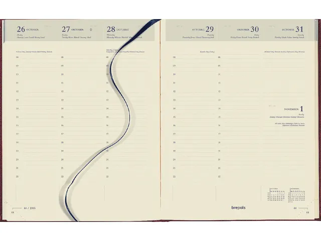 Agenda 2027 Brepols Timing Lima 7jours/2 pages bordeaux 6 langues