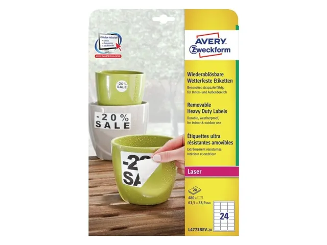 Etiket Avery L4773REV-20 63.5x33.9mm wit 480stuks