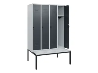 locker met bank,HxBxD 1950x1200x815mm,4vak,vak B 300mm,draaigrendel - 2
