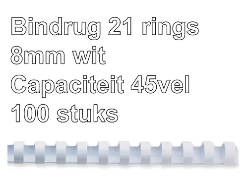 Bindrug Fellowes 8mm A4 Wit 21-rings