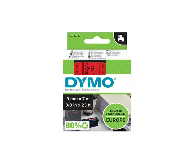 Labeltape Dymo 40917 D1 S720720 9mmx7m zwart op rood