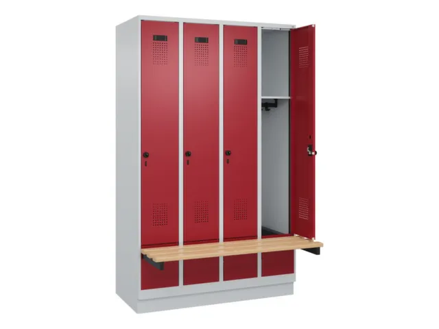locker met bank,HxBxD 1950x1200x815mm,4vak,vak B 300mm,draaigrendel