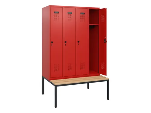 locker met bank,HxBxD 1950x1200x815mm,4vak,vak B 300mm,draaigrendel