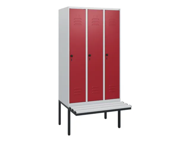 locker met bank,HxBxD 1950x900x815mm,3vak,vak B 300mm,draaigrendel