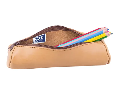 Pennenetui Oxford 22x6cm leer rond naturel