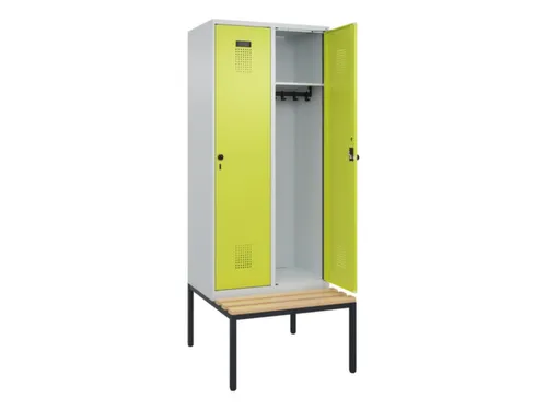 locker met bank,HxBxD 2120x800x815mm,2vak,vak B 400mm,draaigrendel