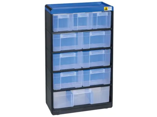 magazijnkast HxBxD 525x300x135mm 10laden behuizing zwart/blauw