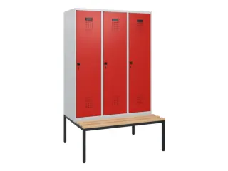 locker met bank,HxBxD 1950x1200x815mm,3vak,vak B 400mm,draaigrendel - 2