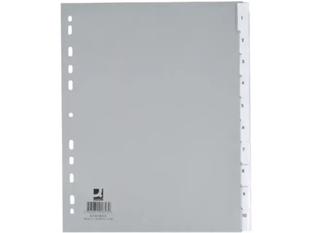 intercalaires, A4, PP, 11 trous, 10 onglets, gris