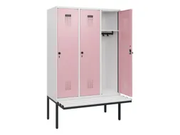 locker met bank,HxBxD 1950x1200x815mm,3vak,vak B 400mm,draaigrendel