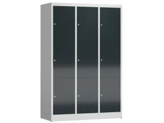 Lockerkast 1800x1185x500mm 3x3 vakken cilinderslot, sokkel, RAL7016 - 1