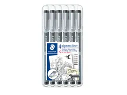 Fineliner Staedtler Pigment 308 zwart set 4+2 gratis 0.05-0.8mm