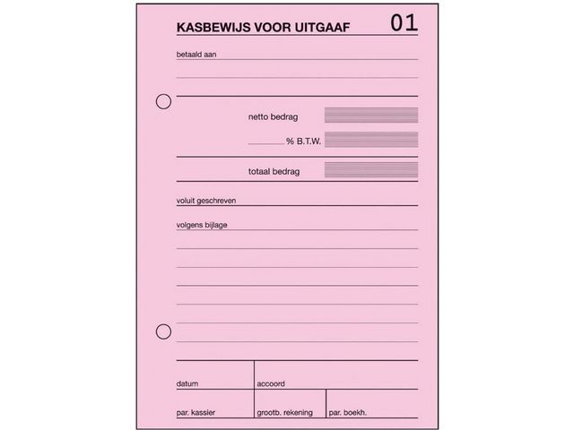 Kas- en kwitantieformulieren Kasbewijs uitgaven, A6, 100 vel | Bedrijfsformulier.nl