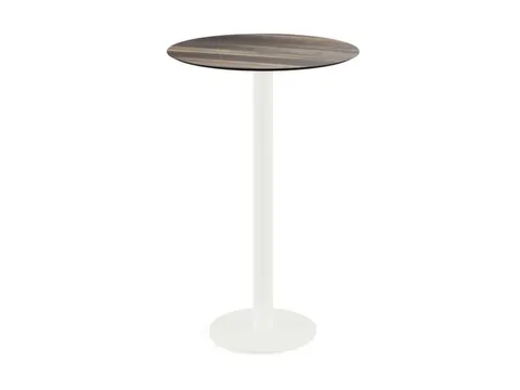 statafel,HxØ 1090x700mm,rond,schotelvoet wit,blad HPL Tropical Wood