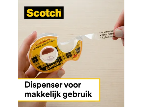 Plakband Scotch 665 12mmx6.3m dubbelzijdig + afroller