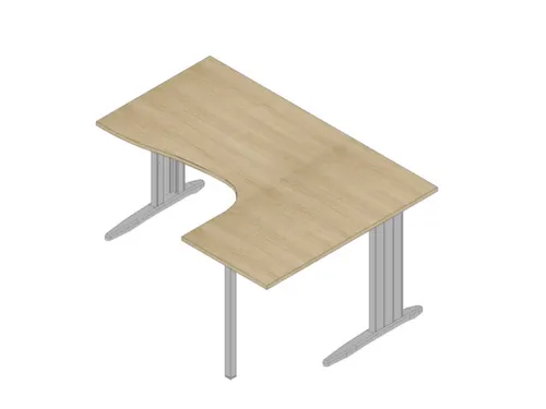hoekbureau 730x1600x1200mm eiken verdieping rechts C-voet aluminium