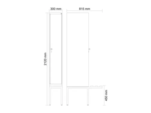 locker met bank,HxBxD 2120x300x815mm,1vak,vak B 300mm,cilinderslot