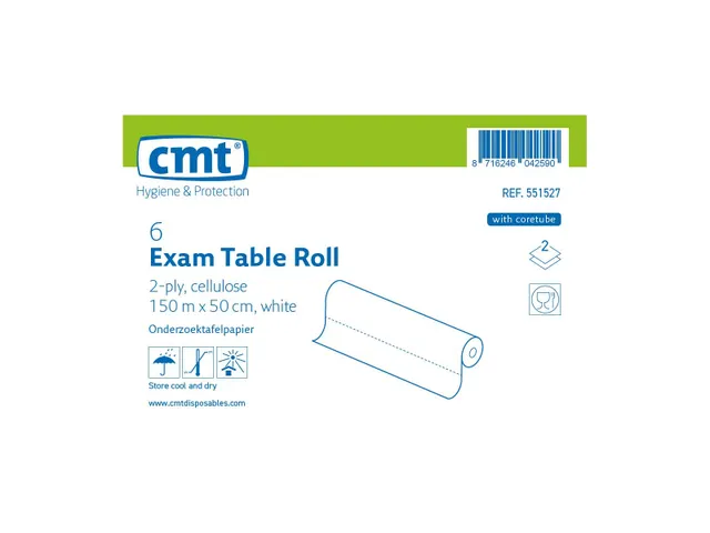CMT Onderzoektafelpapier Cel 2-laags 150m/50cm Wit 6 Rol