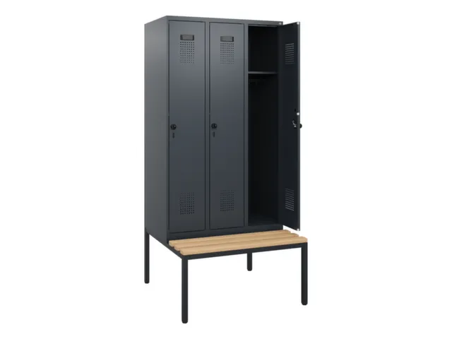 locker met bank,HxBxD 1950x900x815mm,3vak,vak B 300mm,draaigrendel