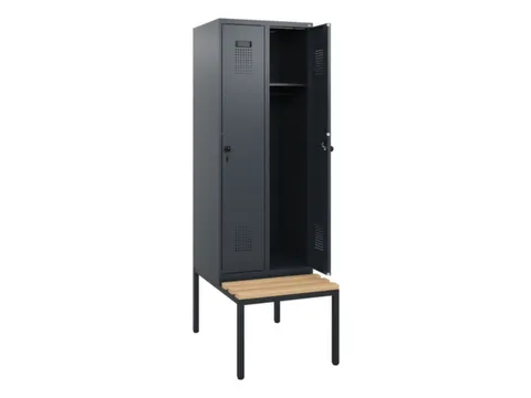 locker met bank,HxBxD 1950x600x815mm,2vak,vak B 300mm,draaigrendel