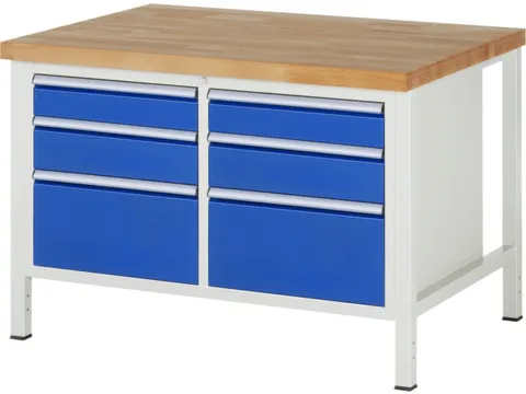 établi HxlxP 840-1040x1250x900mm plateau hêtre force 1250kg 4 pieds