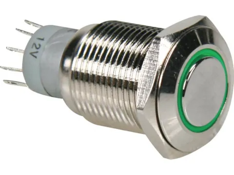 Ronde Metalen Drukknop Spdt 1NO 1NC - Groene Ring