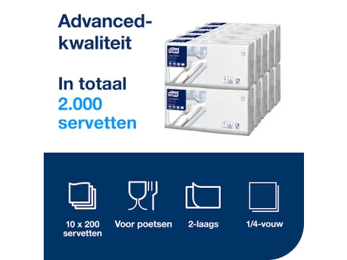 Servetten Tork 477149 2-laags 33x33cm wit 1/4 vouw 200st.