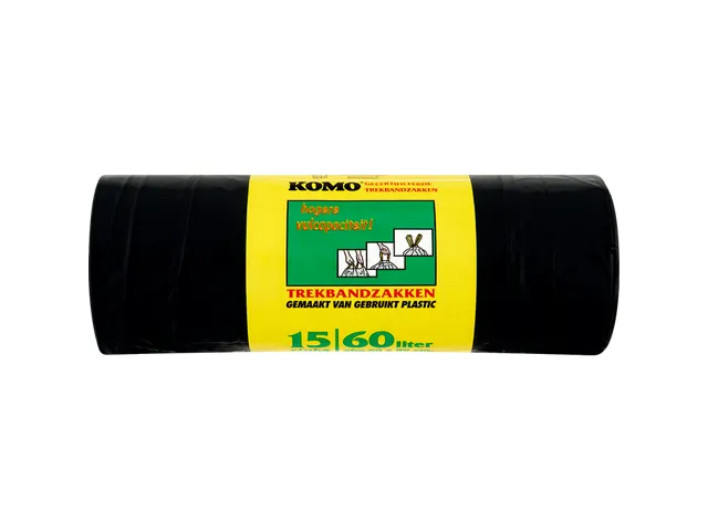 Vuilniszak Komo 60 Liter Met Trekband 15 Per Rol Grijs