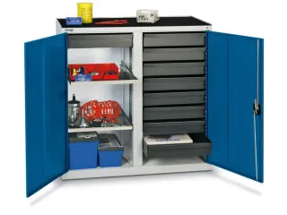 Materiaalkast 1000x1000x500mm 2legborden Uitschuifbaar 9laden Ral5010 - 2