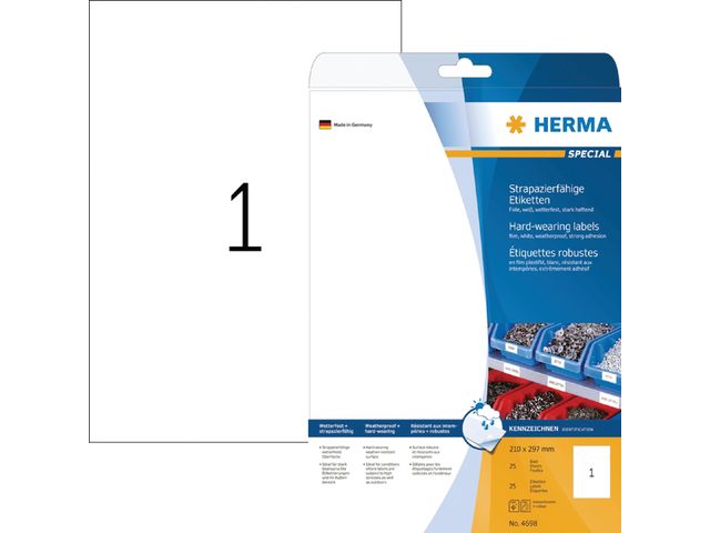 Etiket Herma 4698 210x297mm Weerbestendig Wit 25 stuks | HermaLabels.nl