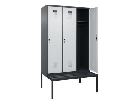 locker met bank,HxBxD 2120x1200x815mm,3vak,vak B 400mm,draaigrendel