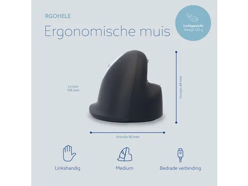 Ergonomische muis R-Go HE Break Medium links bedraad Zwart