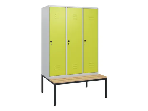 locker met bank,HxBxD 1950x1200x815mm,3vak,vak B 400mm,draaigrendel