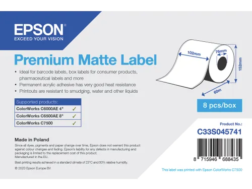 Premium Matte Label - Continuous Roll: 102mm x 60m