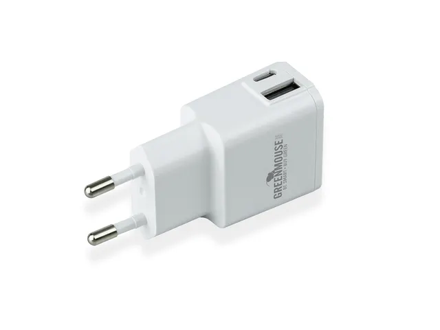 Oplader Green Mouse USB-C 1x en USB-A 1x wit blisterverpakking