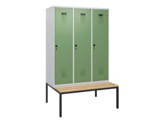 locker met bank,HxBxD 1950x1200x815mm,3vak,vak B 400mm,draaigrendel - 2