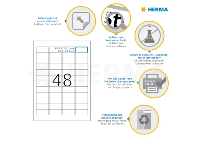 HERMA 4346 Verwijderbare etiketten A4 45,7x21,2mm Wit 1200 stuks