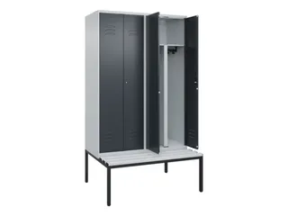 PBM-locker met bank,HxBxD 2120x1200x815mm,4vak,vak B 300mm,cil.-slot - 2
