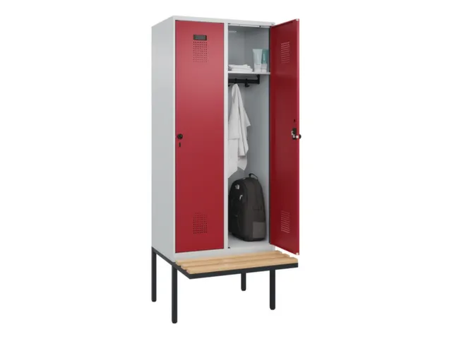 locker met bank,HxBxD 2120x800x815mm,2vak,vak B 400mm,draaigrendel