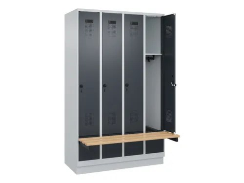 locker met bank,HxBxD 1950x1200x815mm,4vak,vak B 300mm,draaigrendel